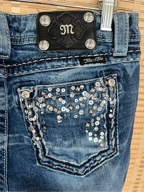 Y2K Cowgirl Core Miss Me Embellished Pocket Denim Jeans Wash Size 28